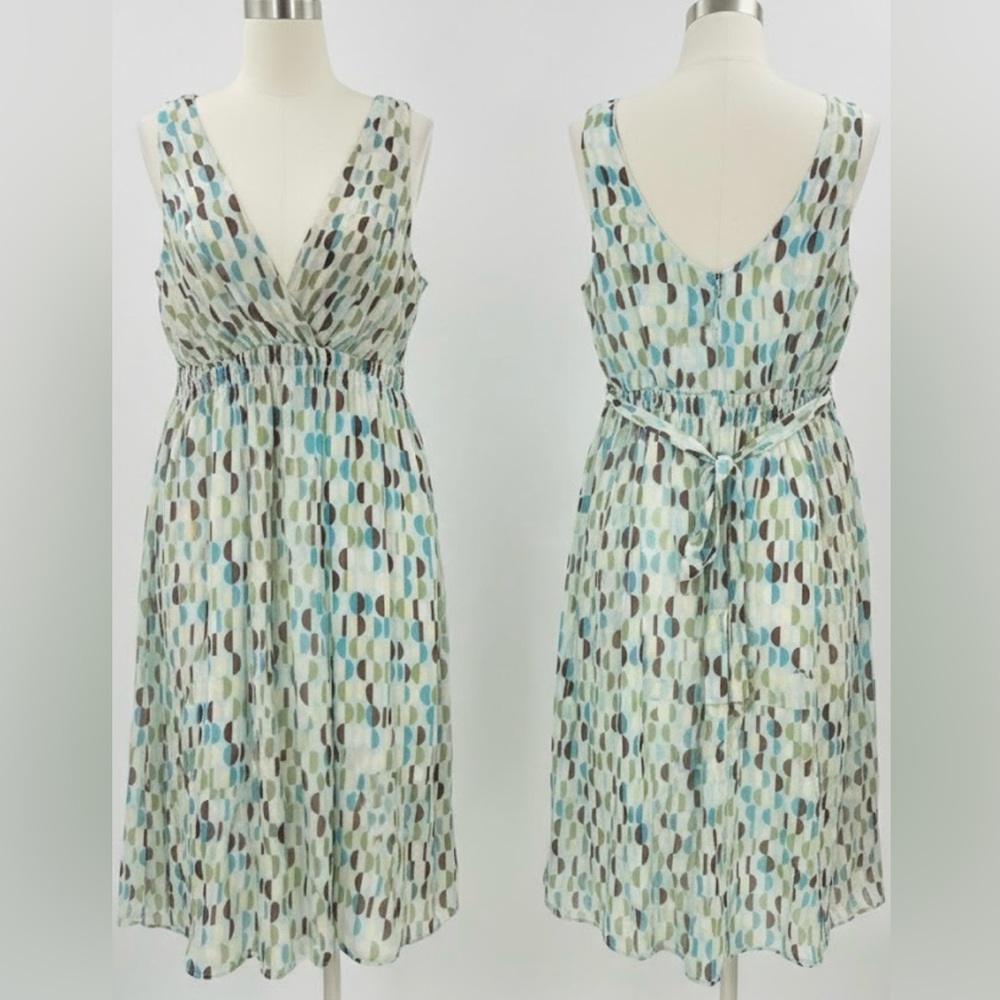 Vintage BLU SAGE Mod Geometric Sleeveless Dress Garden Party Size 12 Empire